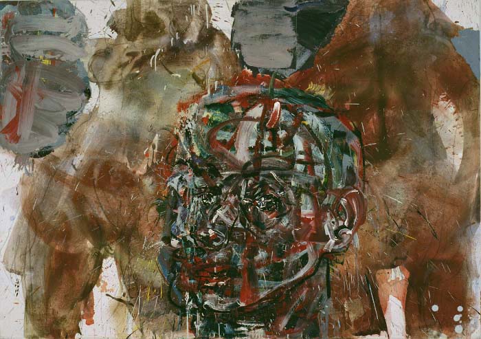 Kopf und zwei weibliche Figuren